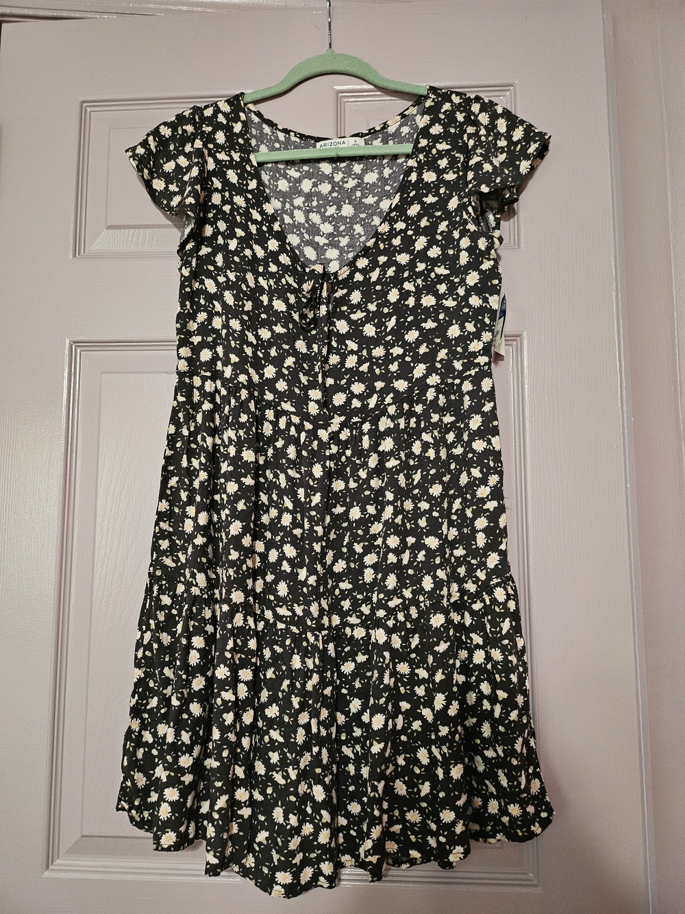 Arizona Jean Company Black Floral Tie-Front Tiered Mini Dress